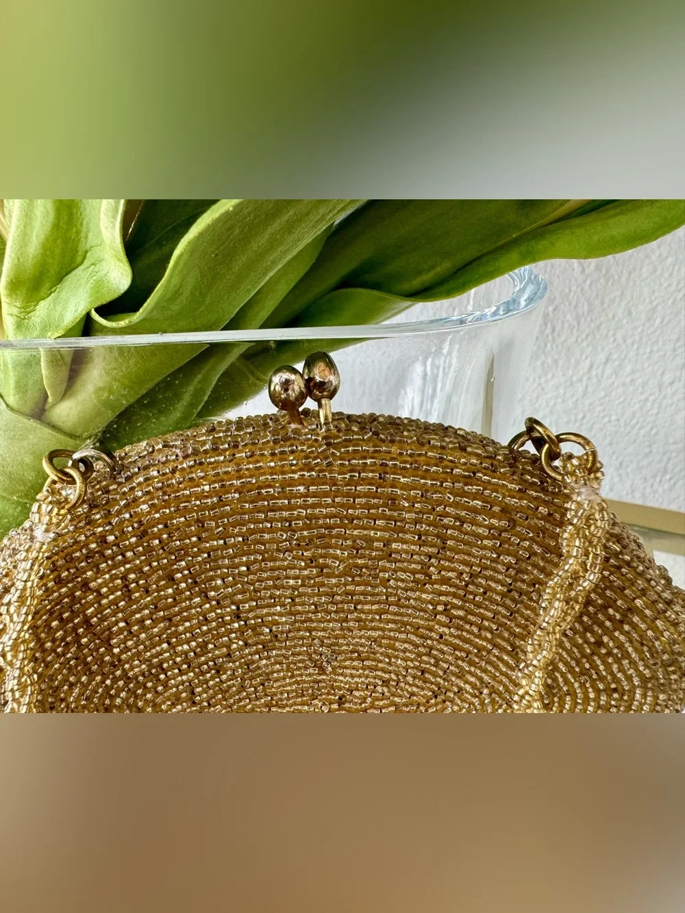 Vintage Richette Japan Gold Beaded Evening Bag Clutch
